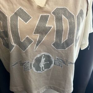 AC/DC Cropped Raglan Tee – Goodie Two Sleeves – Distressed Graphic – XL